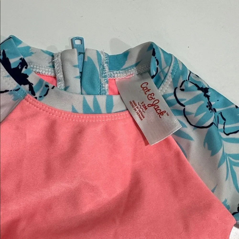 Girls Mixed Swimsuit Set - Teal, Coral & White EUC